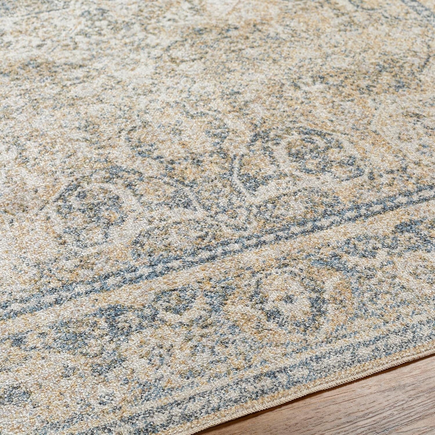 Washable Rugs, 2X3 East Traditional Light Area Rug, Blue Beige Carpet For Living Room, Bedroom Or Kitchen (2' X 3', Machine Washable)
