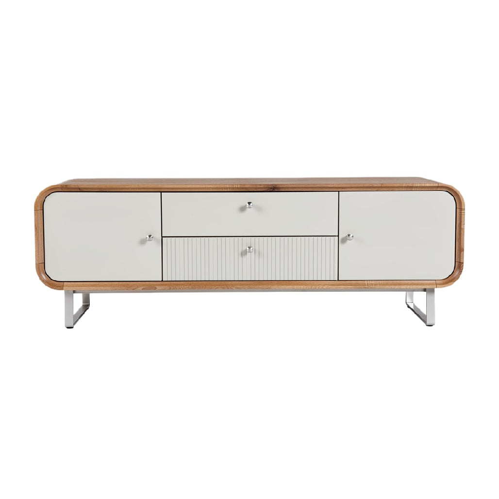 Sleek Modern TV Stand with Rounded Edges and Storage Drawers