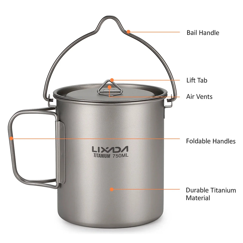 TOMSHOO cup kit,With Lid 450ml Water Cup 3 Pieces Set 750ml Pot Lid Collapsible Handle Cup With Handle Spork Pot With Handle Open Fire Adben Lid Coffee Cup Set Ium 750ml