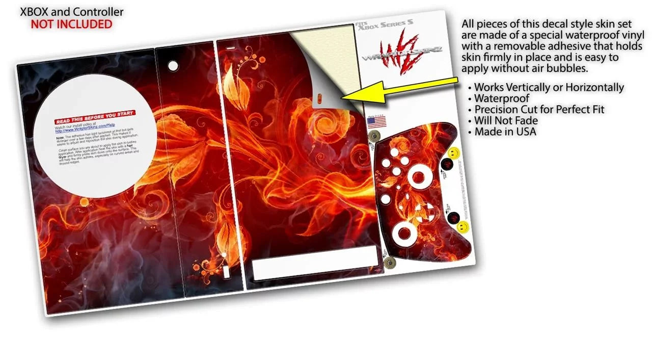 WraptorSkinz Skin Wrap compatible with the 2020 XBOX Series S Console and Controller Fire Flower (XBOX NOT INCLUDED)