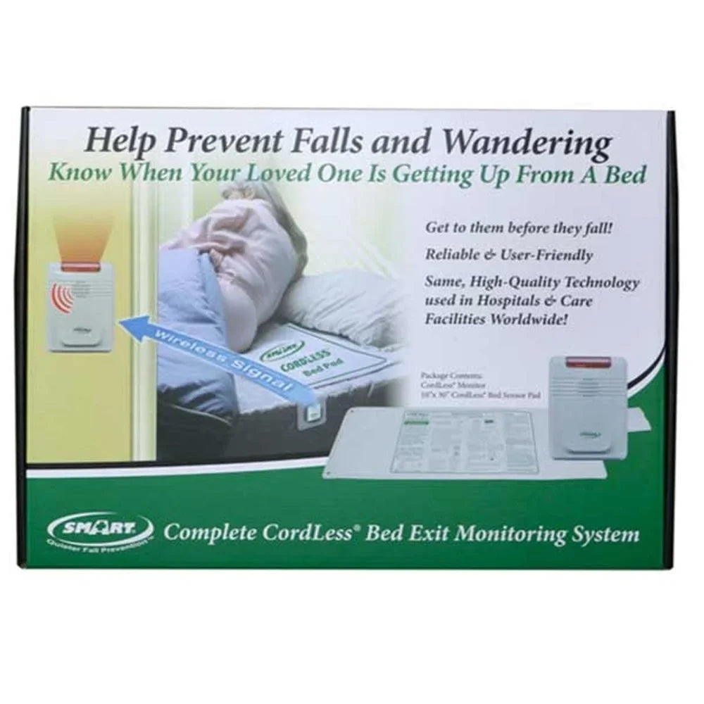 Smart Caregiver Cordless Bed Exit Monitoring System Alarm with Bed Pressure Sensing Pad - Help Prevent Falls and Wandering While Edge 2 Piece Set
