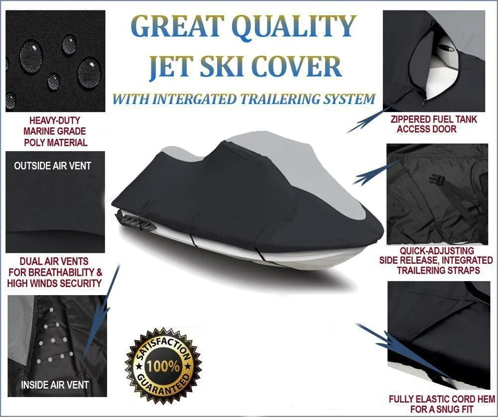 SUPER HEAVY-DUTY PWC JetSki Cover Compatible for Polaris SLX PRO 785 1997 1998 1999 Jet Ski Trailerable Cover Ebony 1-2 Seater