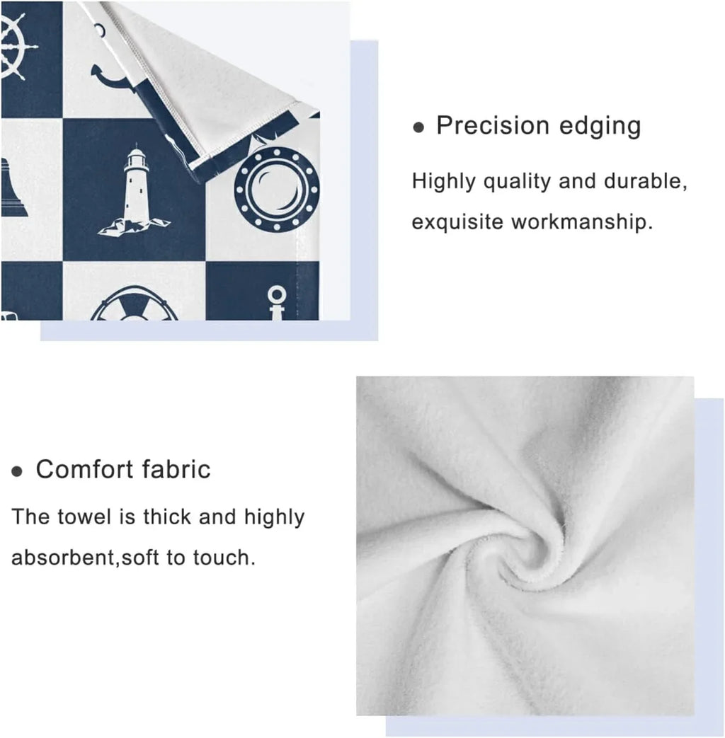 Dreamtimes Bath Towel Sets for Bathroom Hand Towels Fingertip Towels Sailing Vessel Anchor Lighthouse Checked 3 Piece Decorative Soft Cotton Absorbent