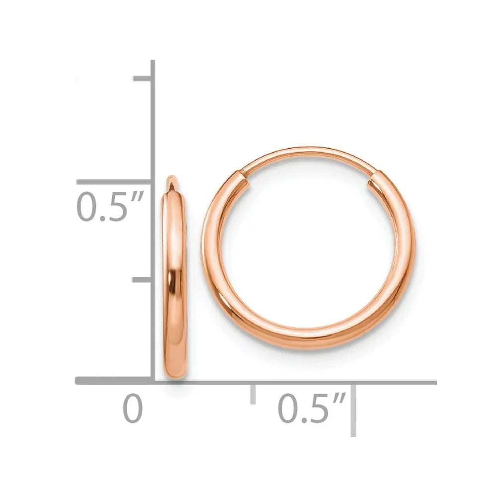 Real 14kt Rose Gold Polished Final Point Tube Hoop Earrings; for Adults and Teens; for Individuals and Individuals