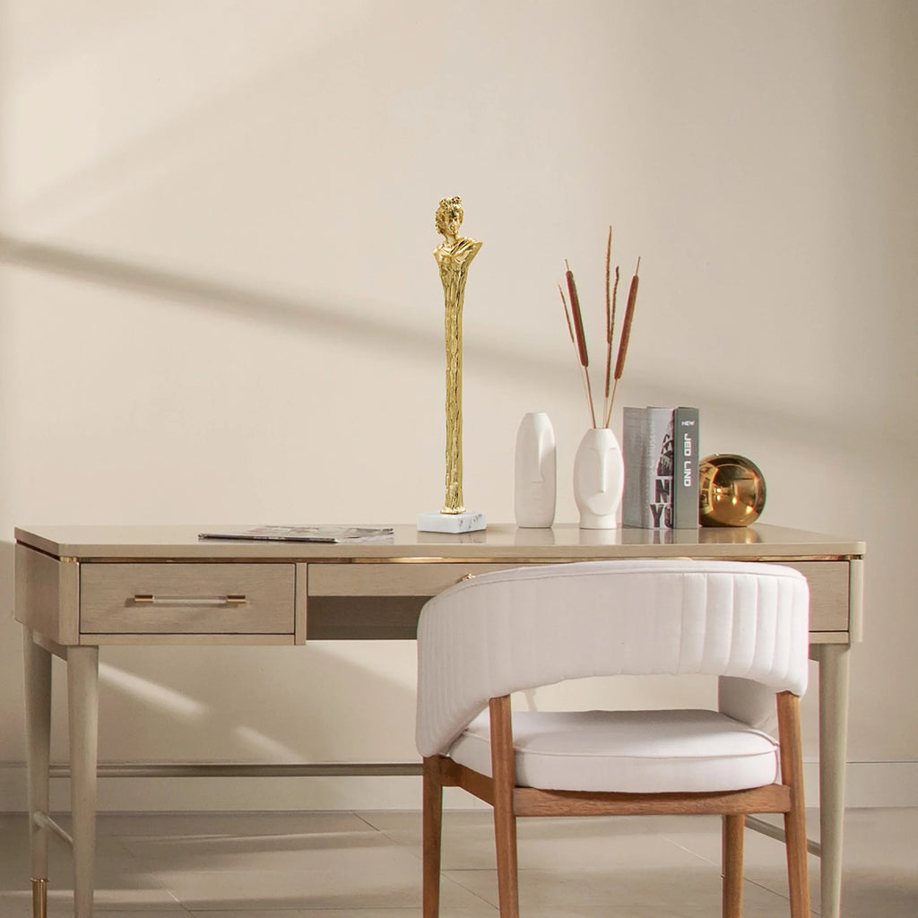 Jennifer Taylor Home Roman 28" Stylized Decorative Bust on White Marble Base, Gold and White Marble