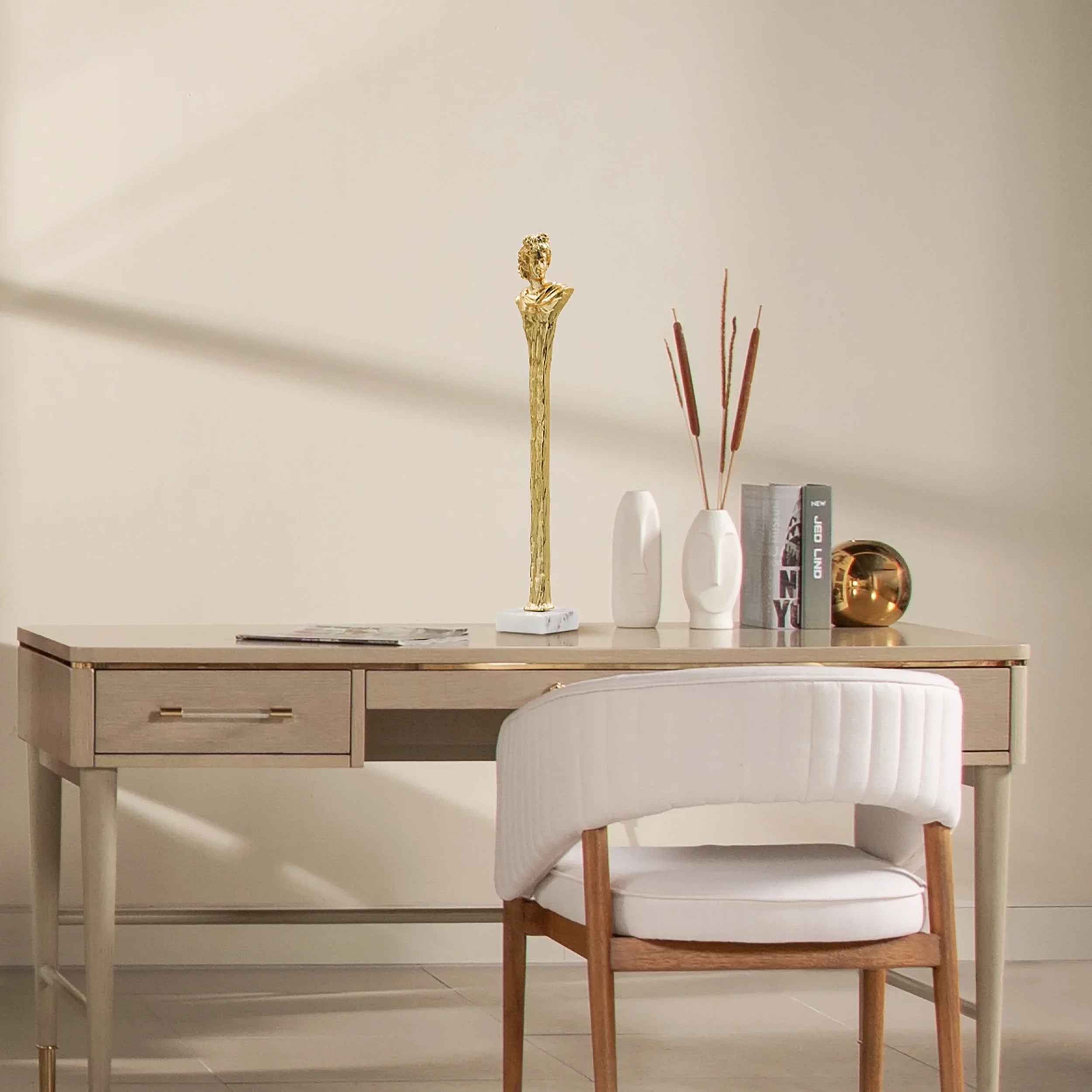 Jennifer Taylor Home Roman 28" Stylized Decorative Bust on White Marble Base, Gold and White Marble