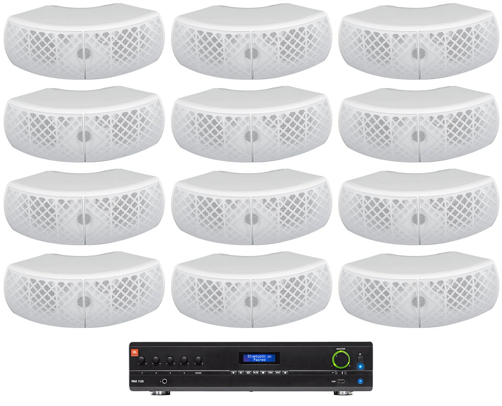 JBL VMA1120 Commercial 70v Amplifier+(12) White Dual 4" Speakers For Restaurant