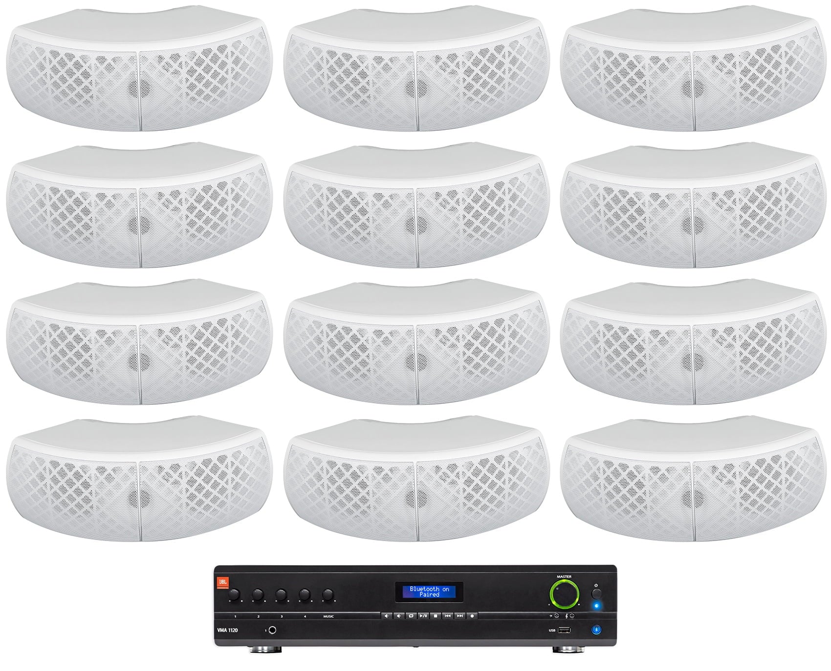 JBL VMA1120 Commercial 70v Amplifier+(12) White Dual 4" Speakers For Restaurant