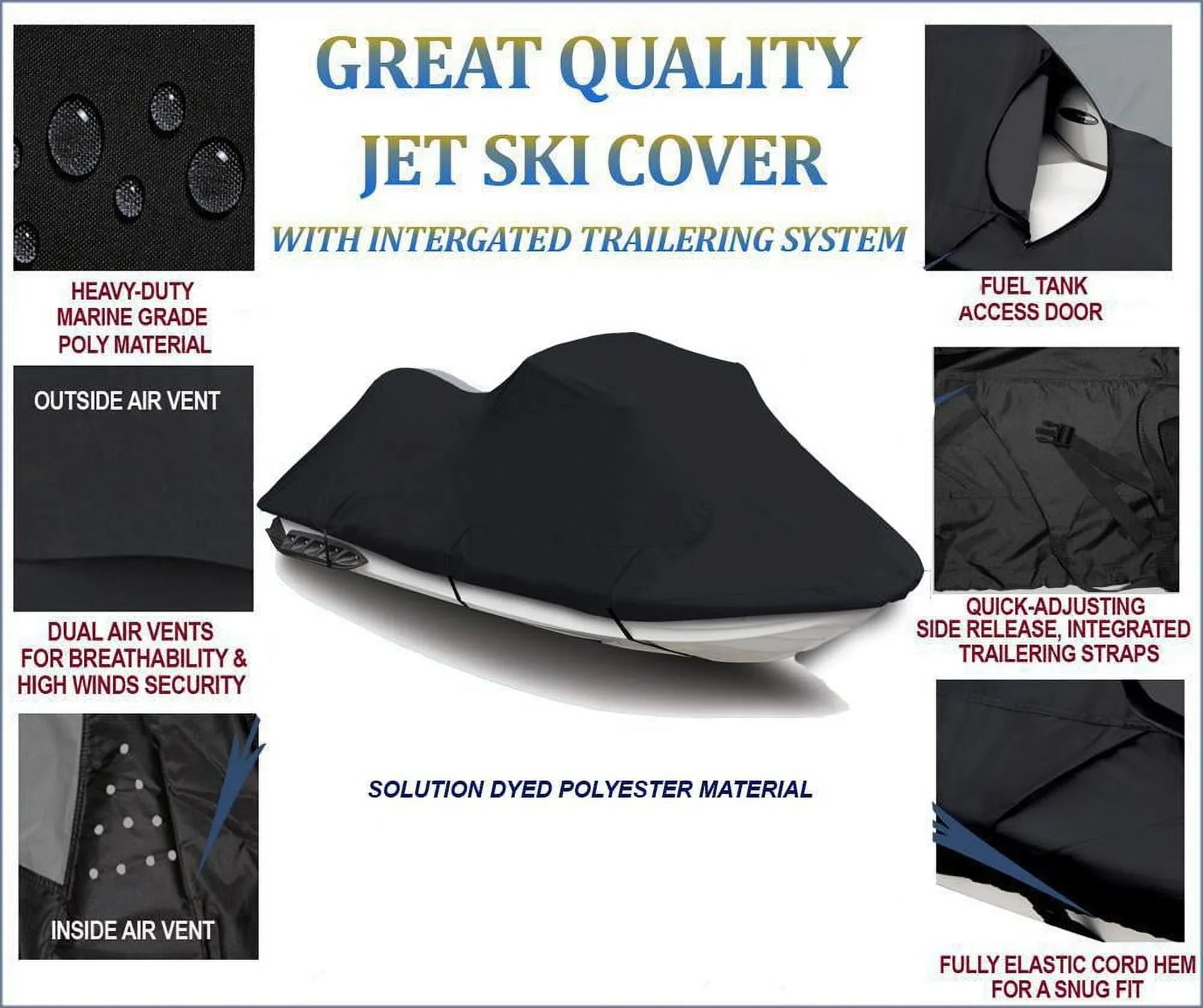 Dark PWC 600D JET SKI Cover Compatible for Polaris Genesis FI 2001