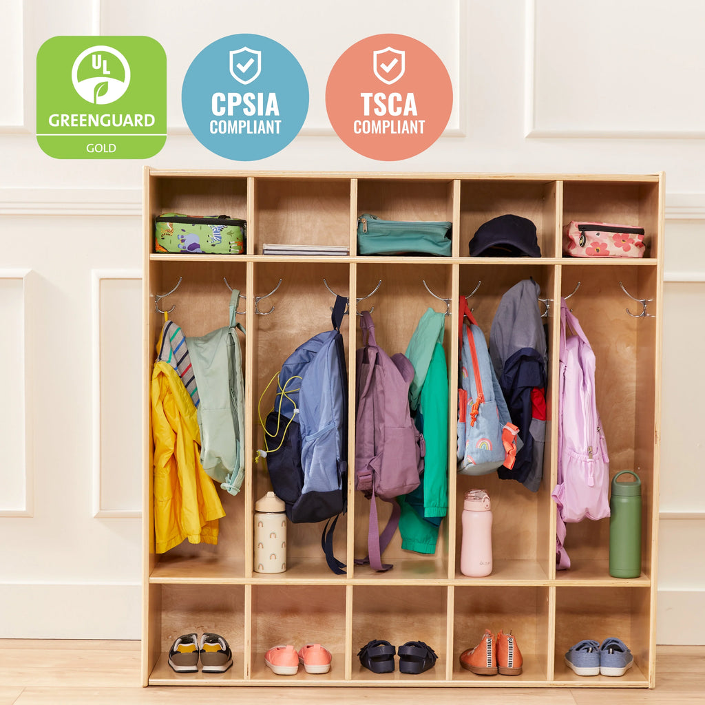 ECR4Kids Streamline 5-Section Coat Locker, Classroom Furniture, Natural