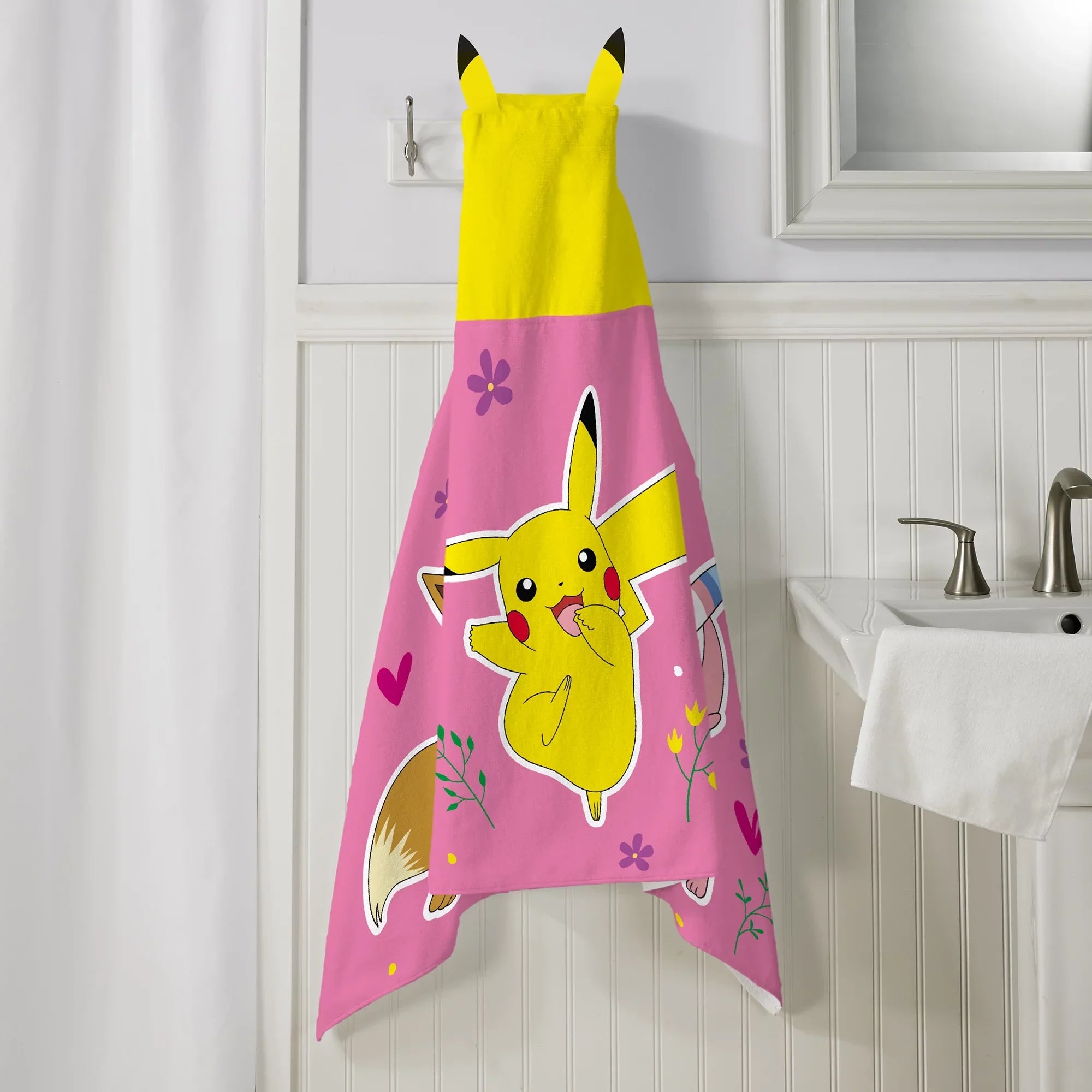 Pokemon Pikachu Kids Cotton Hooded Towel, Pink