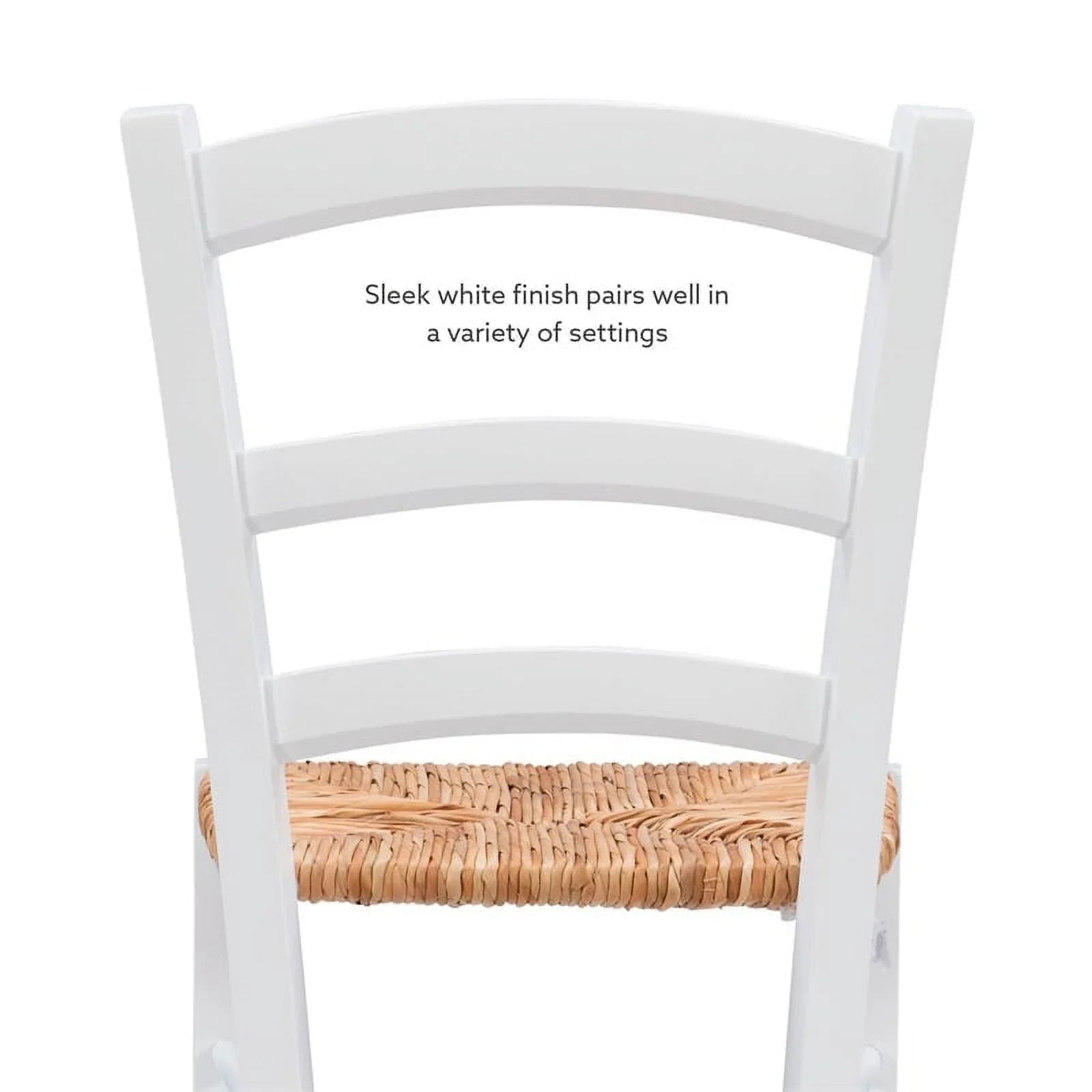 Linon Karsyn Set of Two Wood Side Chairs Ladder Back Rush Seat in White Finish