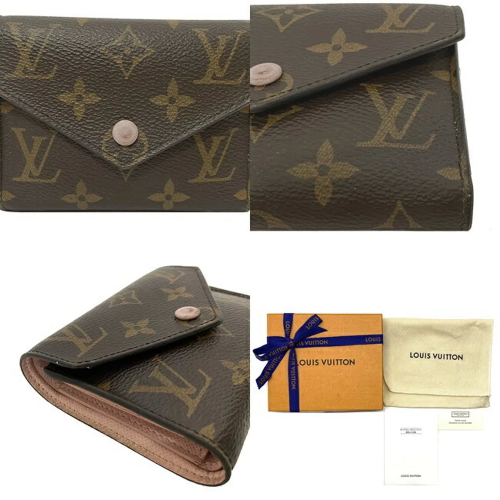 Pre-Owned Wallet Portefeuille Victorine Brown Pink Rose Ballerine Monogram M62360 Trifold NZ3119 LOUIS VUITTON Ladies (Good)