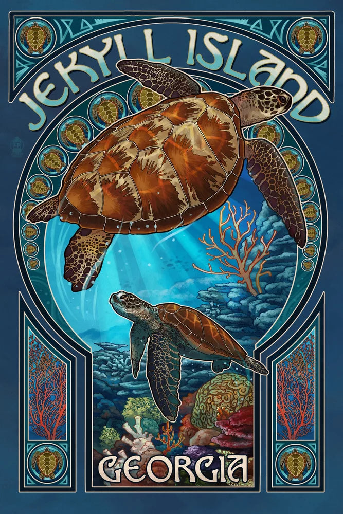 Jekyll Island, Georgia, Sea Turtle Art Nouveau (19x27 inches, Premium 500 Piece Jigsaw Puzzle for Adults and Family, Made in USA)