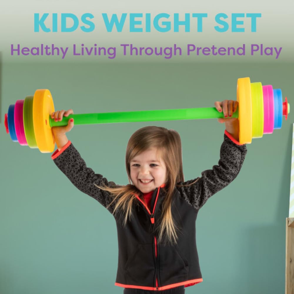 Hey! Play! Kids Exercise Equipment Collection: Strength Training, Cardio, Endurance, and Active Play Essentials - Kids Weight Bench Set