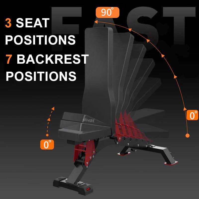 ATIVAFIT Adjustable Dumbbell Set with Workout Bench, 50/66/88 LB Pair with Quick Dial Adjustment & Safety Lock, Foldable Adjustable Weight Bench for Full Body Home Gym Strength Training, Space-Saving Fitness Equipment
