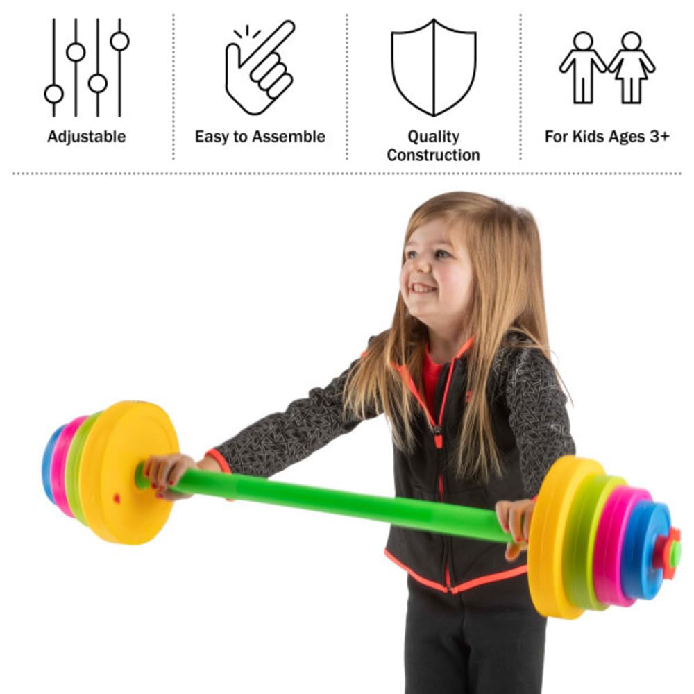 Hey! Play! Kids Exercise Equipment Collection: Strength Training, Cardio, Endurance, and Active Play Essentials - Kids Weight Bench Set