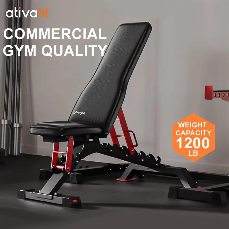 ATIVAFIT Adjustable Dumbbell Set with Workout Bench, 50/66/88 LB Pair with Quick Dial Adjustment & Safety Lock, Foldable Adjustable Weight Bench for Full Body Home Gym Strength Training, Space-Saving Fitness Equipment