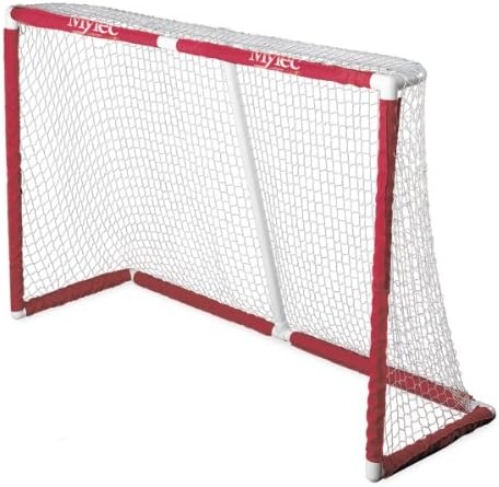 Mylec Official Regulation Sized PVC Hockey Goal for Indoor + Outdoor (6 x 4 Feet), Lightweight & Portable, Sleeve Netting System (Red, 14 Pounds)