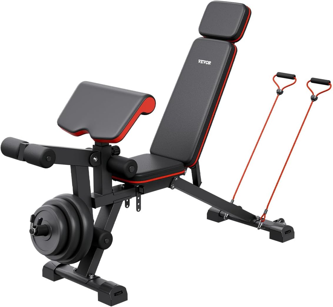 VEVOR Weight Bench, 800lbs/660lbs Adjustable Weight Bench Press for Full Body Workout, Exercise Sit-up Bench for Home Gym Strength Training, Multiple Functions, Fast Adjustment