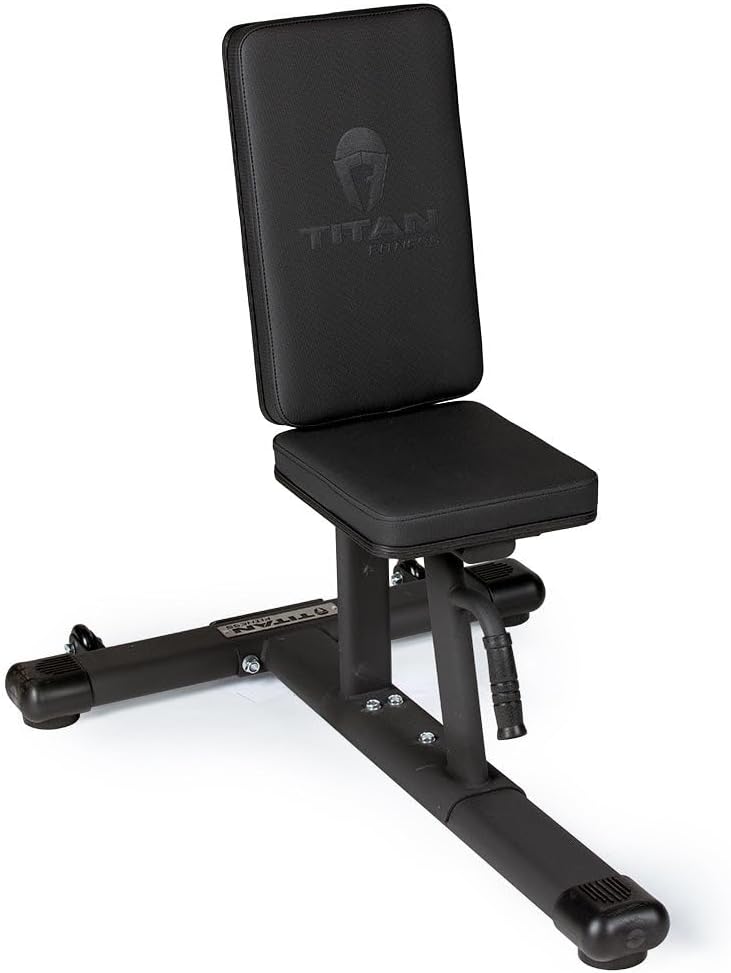 Titan Fitness Seated Stationary Bench, Rated 330 LB, Ergonomic Angled Back, Comfortable HeftyGrip Padding, Front Handle, Rear Wheels for Easy Transport, Utility Upright Weight Bench