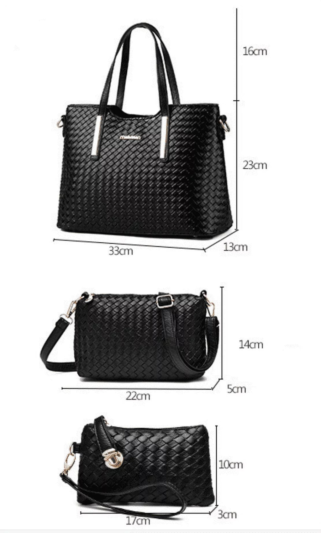 Smarit Gentlemen Pu Leather Weave Handbag Purse Bag Set 3 Pieces Tote Bag Set Shoulder Bags Big Capacity