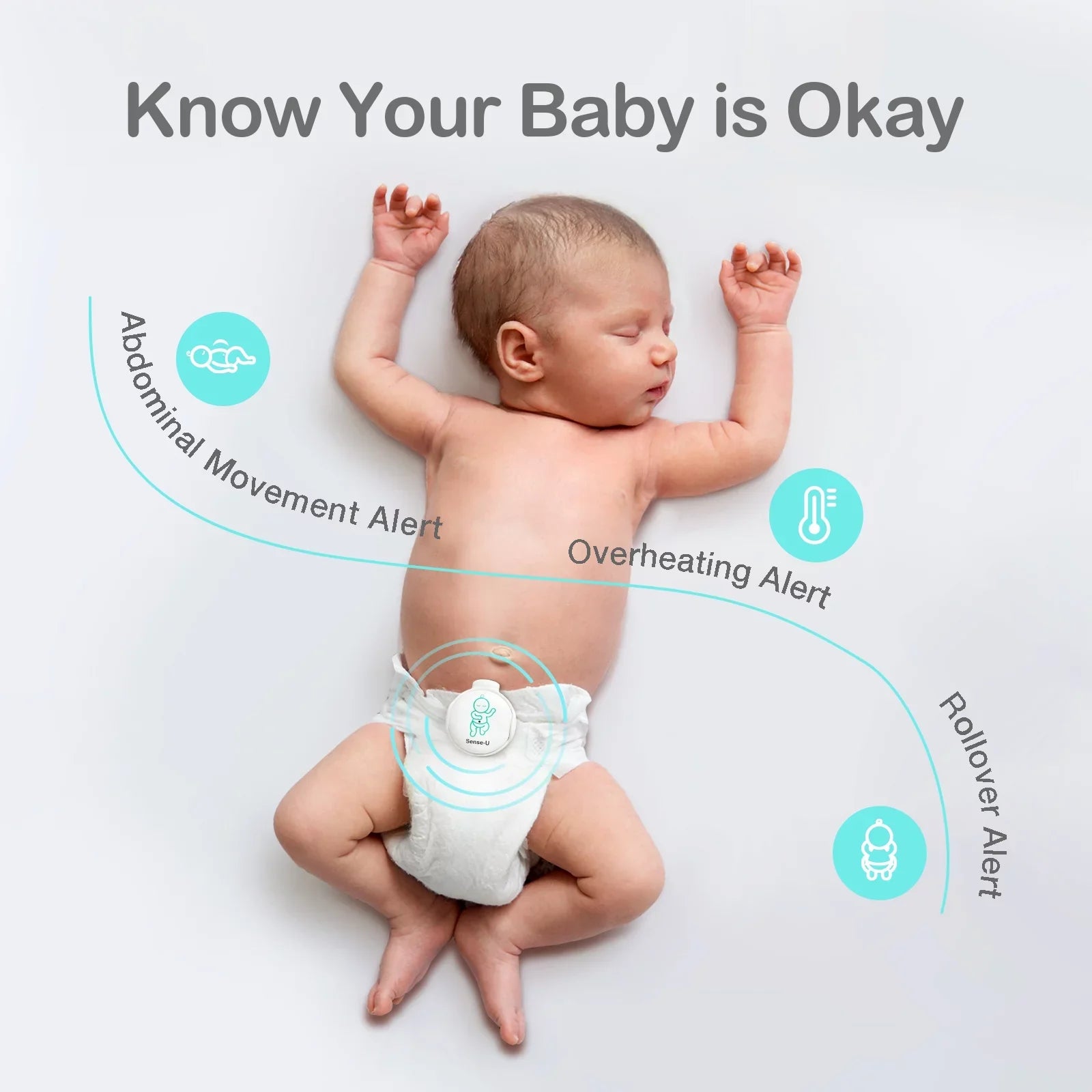 Sense-U Smart Baby Abdominal People Monitor - Tracks Baby's Abdominal Gentlemen Temperature, Rollover and Sleeping Position for Baby Safety with Instant Audio Alerts on Smartphones, Pink