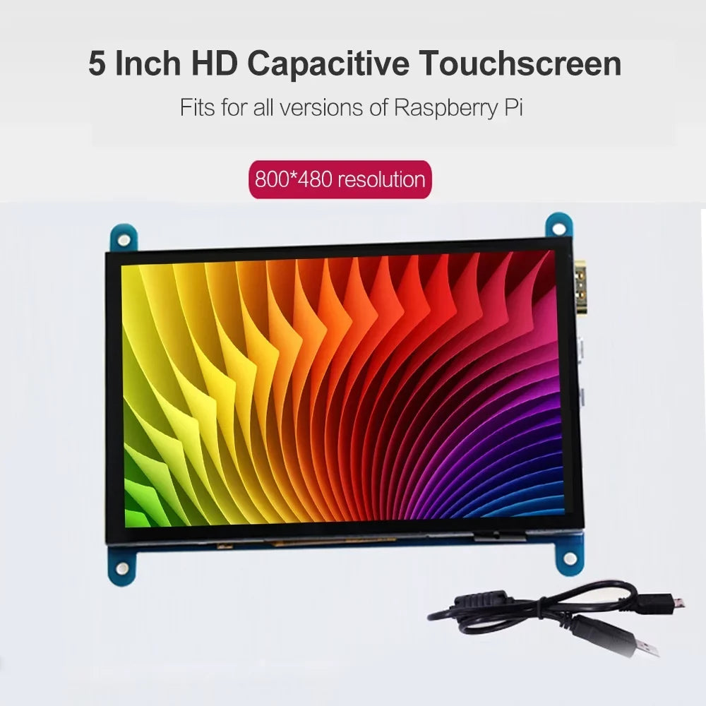 Htovila 5 Inch Capacitive Touchscreen Display 800*480 Resolution Small Portable with USB Interface Compatible with Raspberry Pi Educational Tool