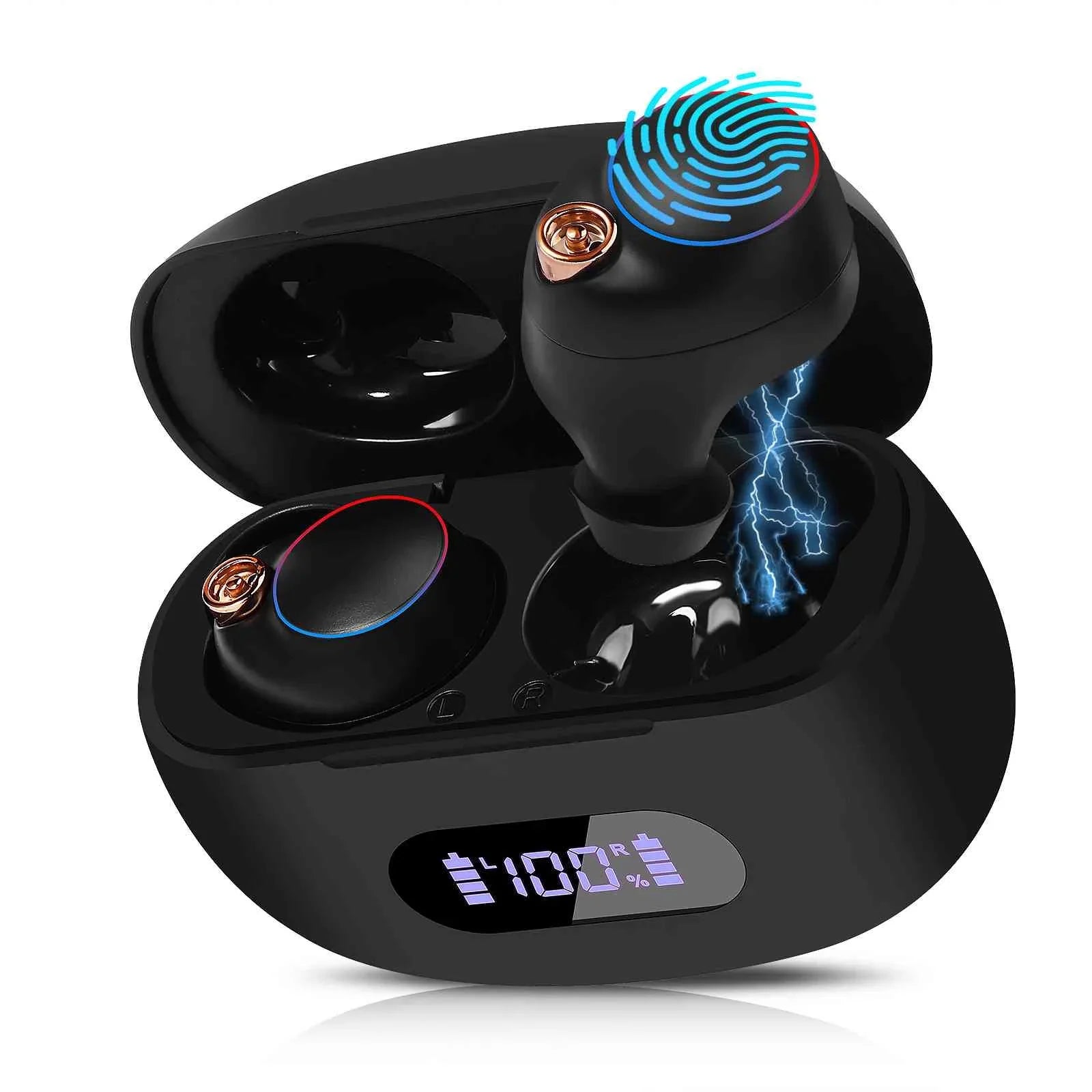 UrbanX True Wireless Bluetooth Earbuds + Charging Case, Midnight Dual Connect, IPX5 Water Resistance, Bluetooth 5.2 Connection, Balanced, Bass Boost Compatible with Amazon Fire HD 8 Plus (2020)