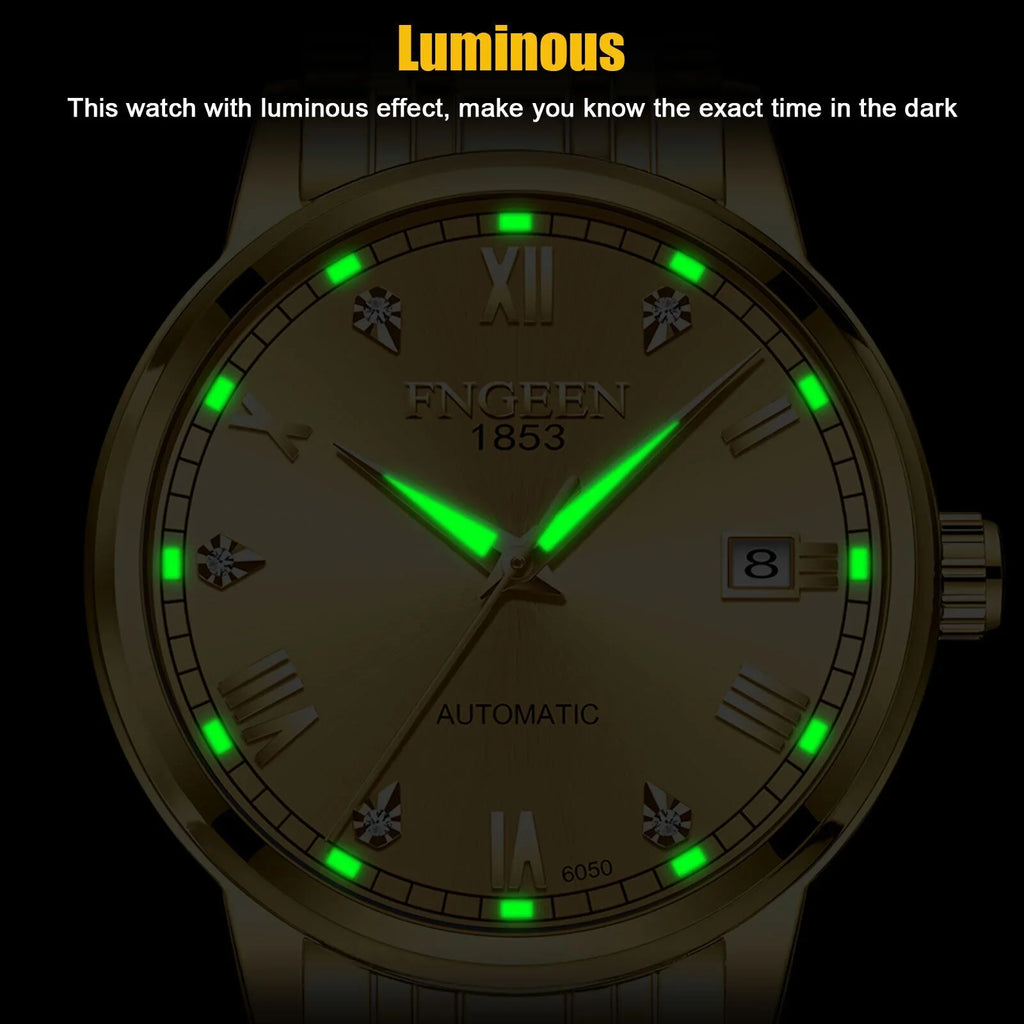 Luxury People Automatic Mechanical Watch Waterproof Stainless Steel Gold Tone Wrist