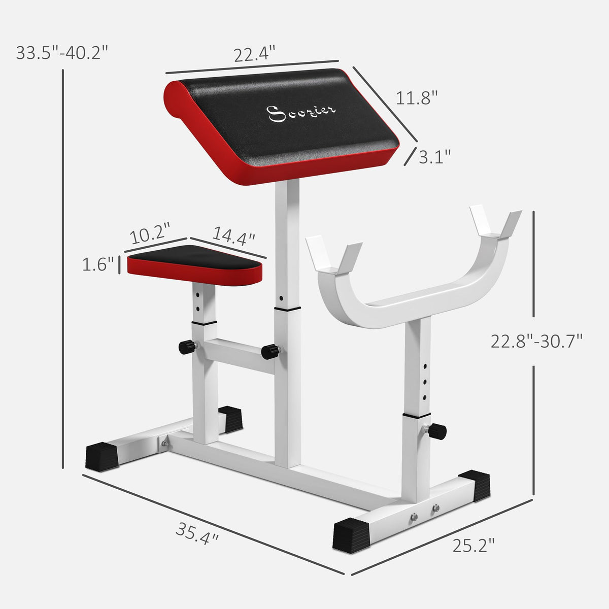 Soozier Adjustable Preacher Curl Bench with Brabell Rack 265 LBS
