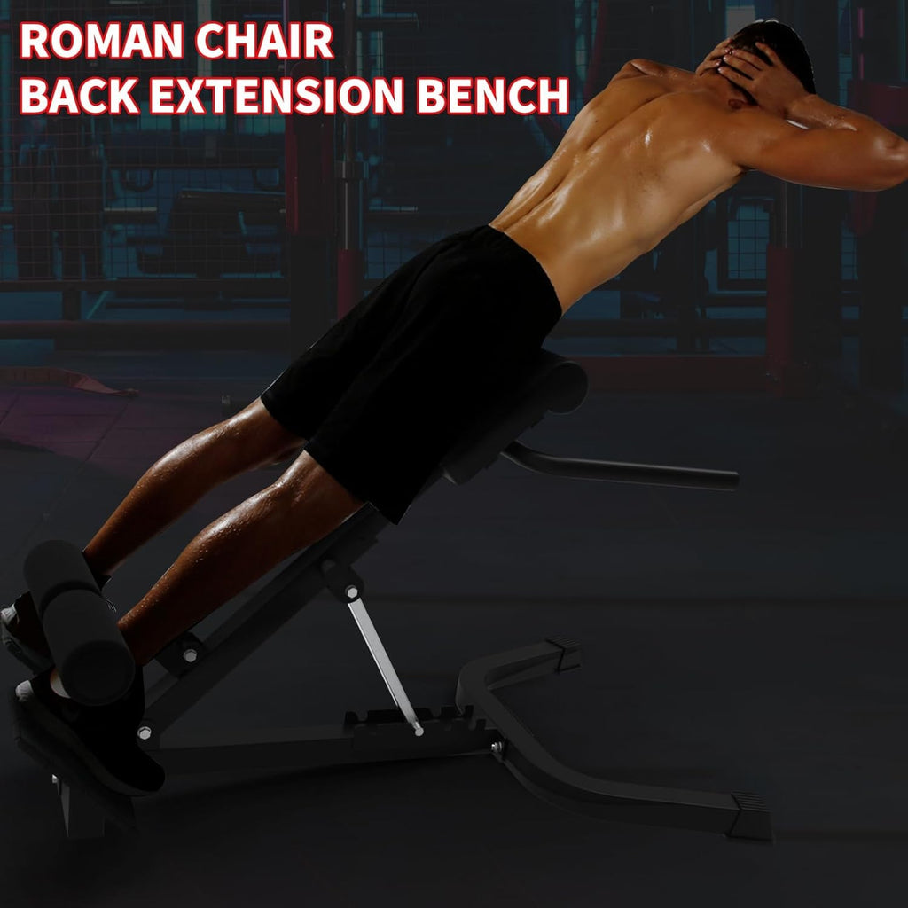 Garvee Adjustable Home Roman Chair, Multi-Angle Back Extension Bench, Abdominal Core Training Board with Foldable Anti-Slip Base