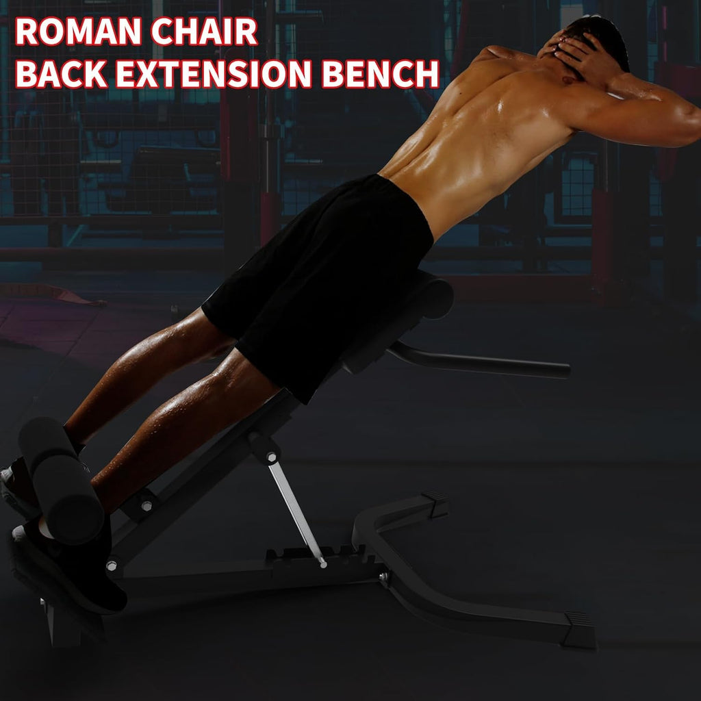 Dual Adjustable Roman Chair Back Extension Bench, 330Lbs Weight Capacity, Adjustable Back Exercise Machine for Core Strength and Back Pain Relief for Home Gym