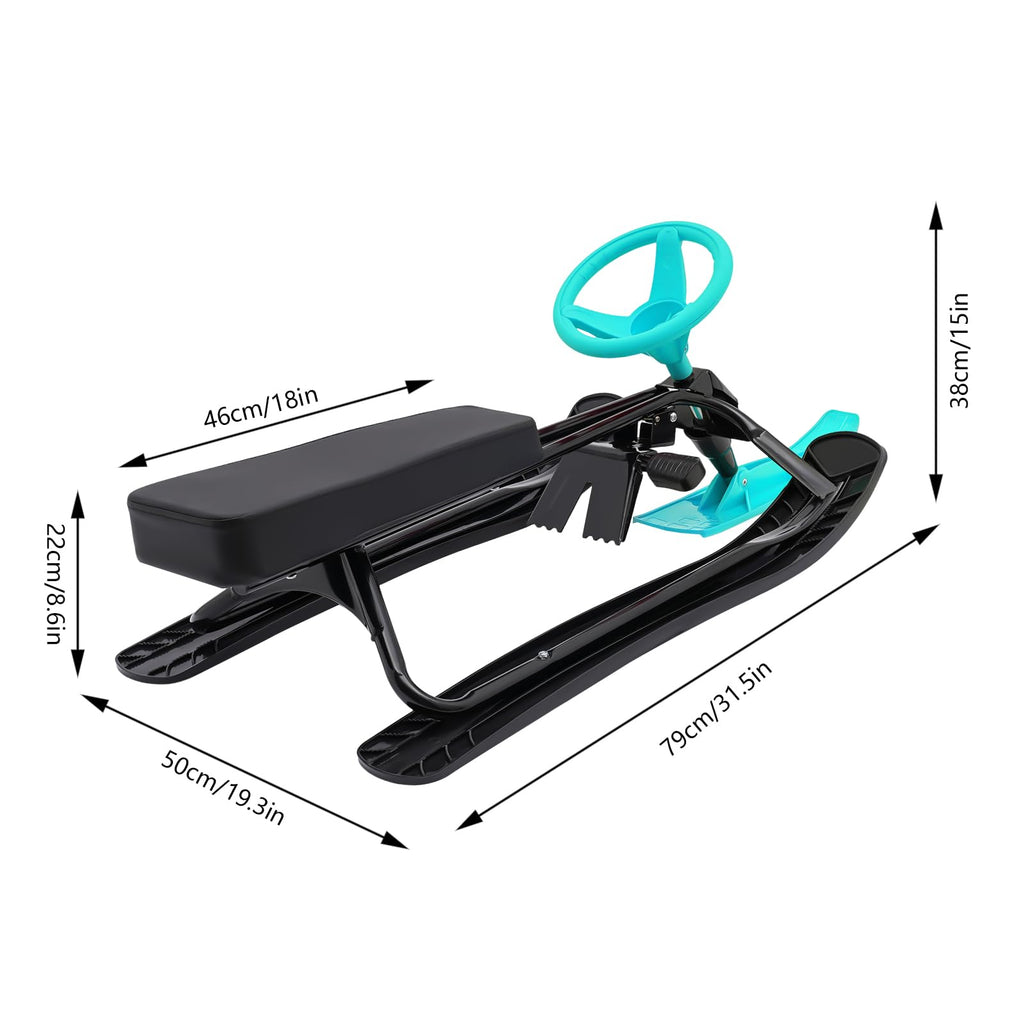 Snow Racer Sled, Steerable Ski Slider with Twin Serrated Brakes, 220lbs Load Capacity Winter Sport Sled for Adults Children