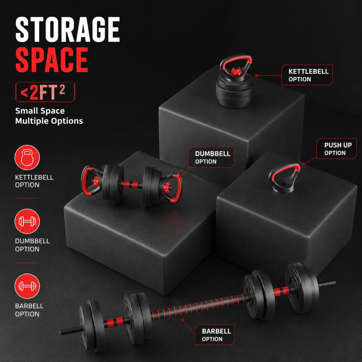 HulkFit Adjustable Dumbbells Set with Foldable Weight Bench, 40/60 LBS
