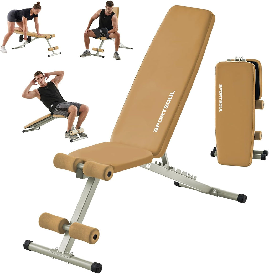 SPORTSOUL 880LB Weight Bench, 8-Position Backrest Adjustable Workout Bench