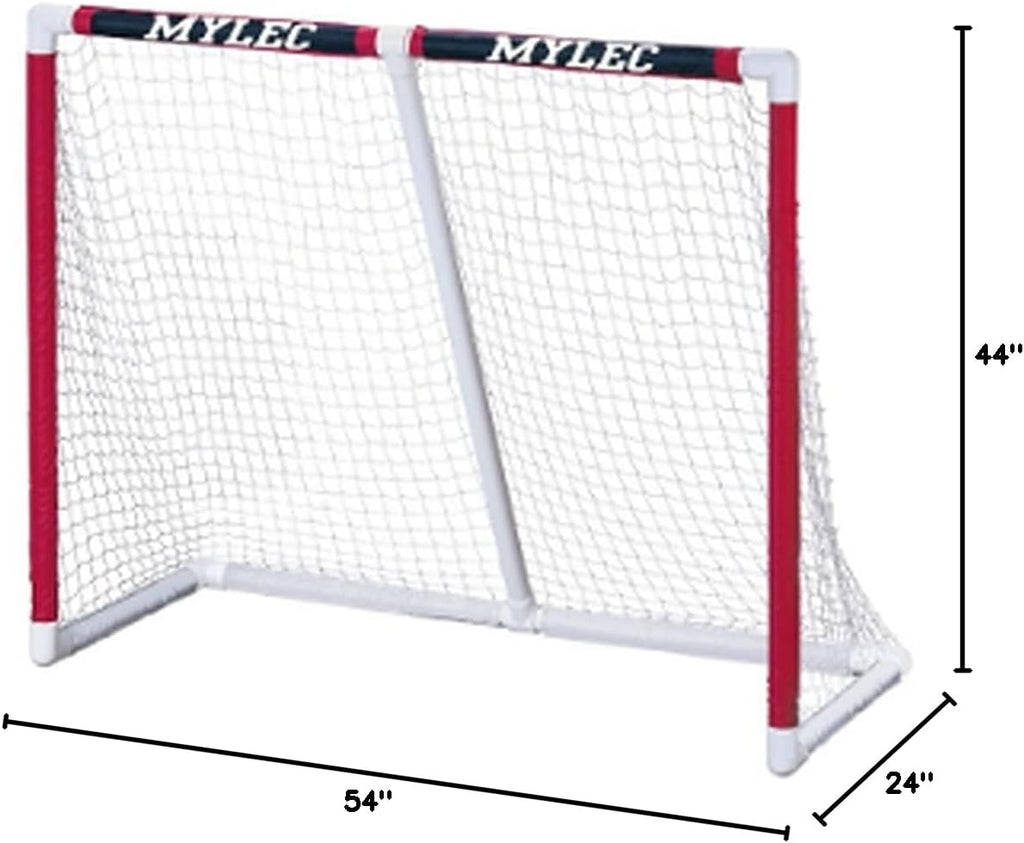 Mylec PVC Junior Hockey Folding Goal for Indoor + Outdoor (54 x 44 Inches), Lightweight & Portable, Sleeve Netting System (Red, 15 Pounds)