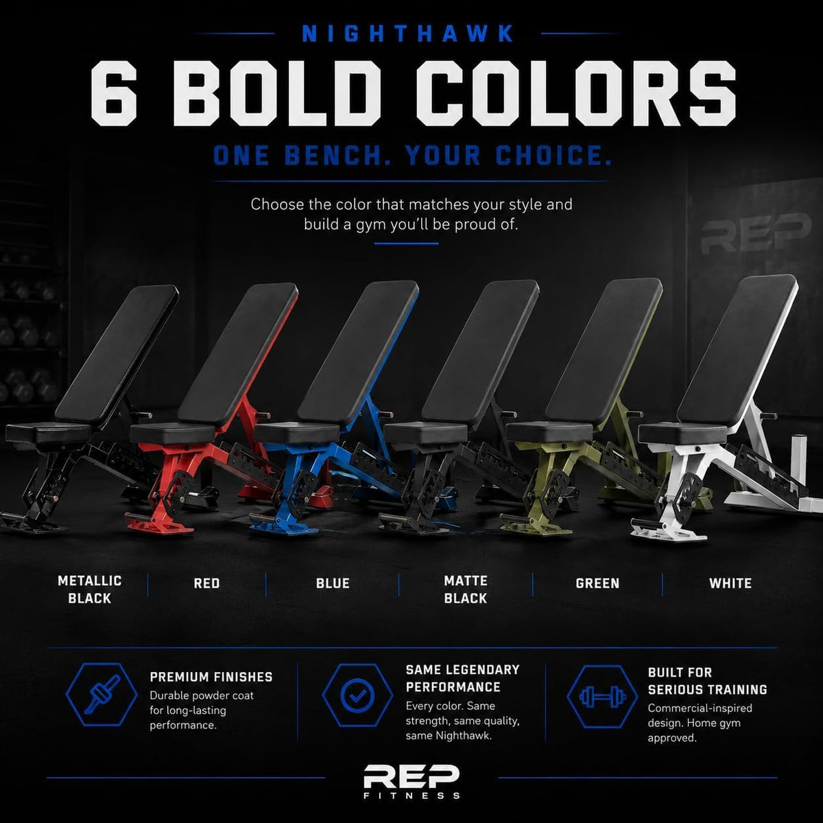 Rep Nighthawk Adjustable Weight Bench | Home Gym Incline Decline Flat Workout Bench | Heavy Duty Fitness and Strength Training Equipment | Foldable Space Saving Design
