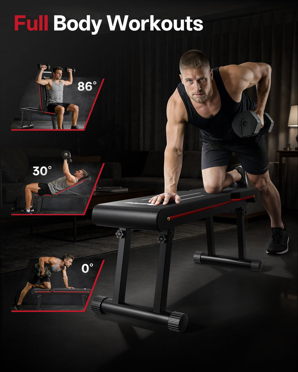 PASYOU Adjustable Weight Bench, 660LB Capacity Foldable Workout Bench, Incline Flat Bench Press for Home Gym, Dual-Frame Strength Training Bench, No Assembly Required, Wider Seat
