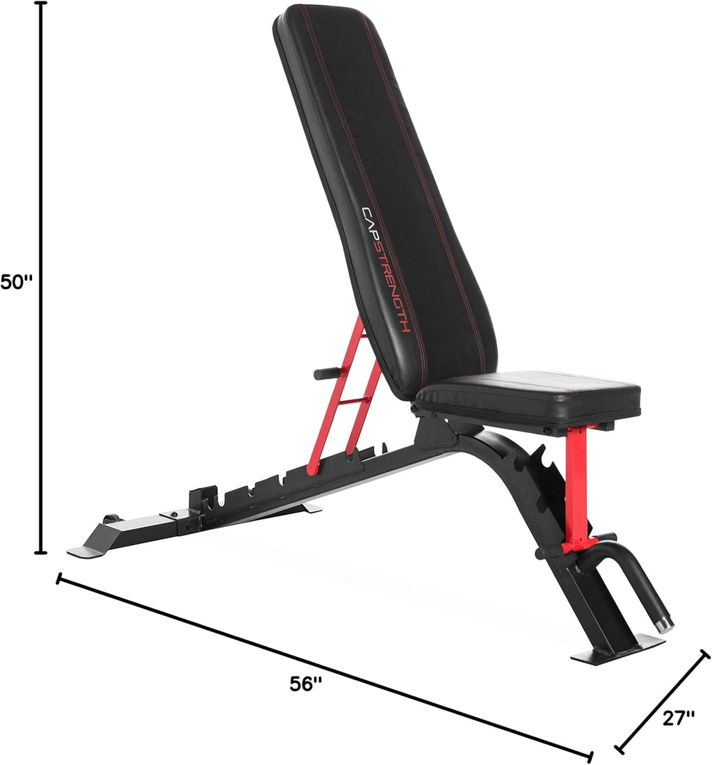 CAP Barbell Strength FID Workout Bench | Flat Incline Decline Positions, Black/Red