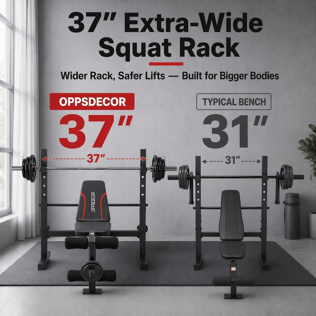 OPPSDECOR Weight Bench Set for Home Gym, 900LBS Adjustable Bench Press