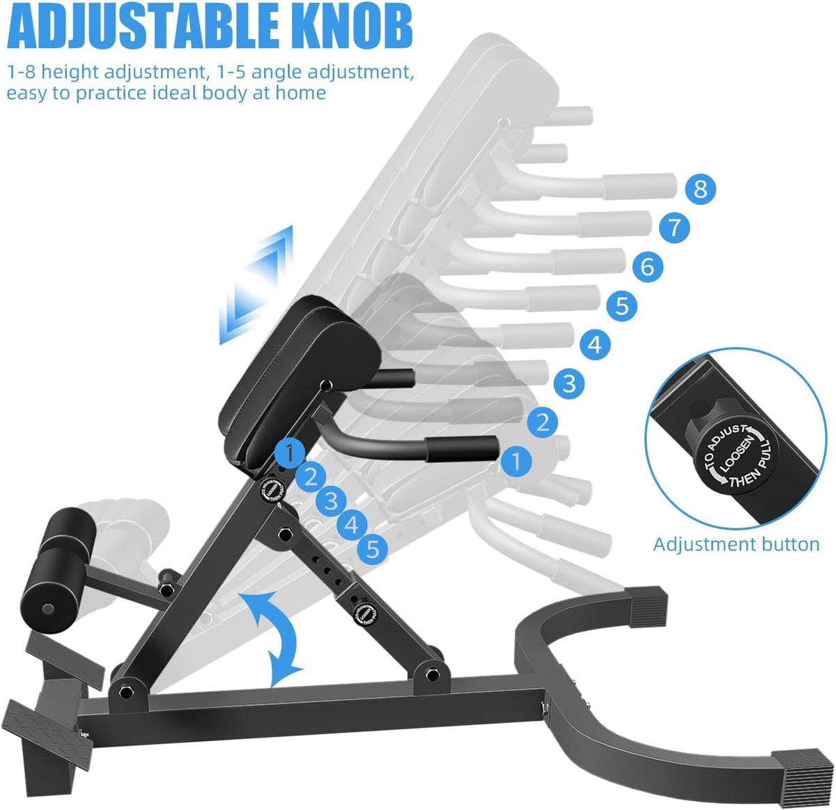 Adjustable Roman Chair 300 lb Capacity, Hyper Back Extension Bench
