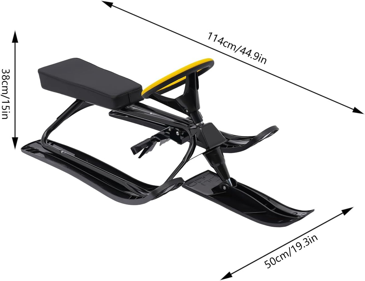 Snow Racer Sled, Steerable Ski Slider with Twin Serrated Brakes, 220lbs Load Capacity Winter Sport Sled for Adults Children
