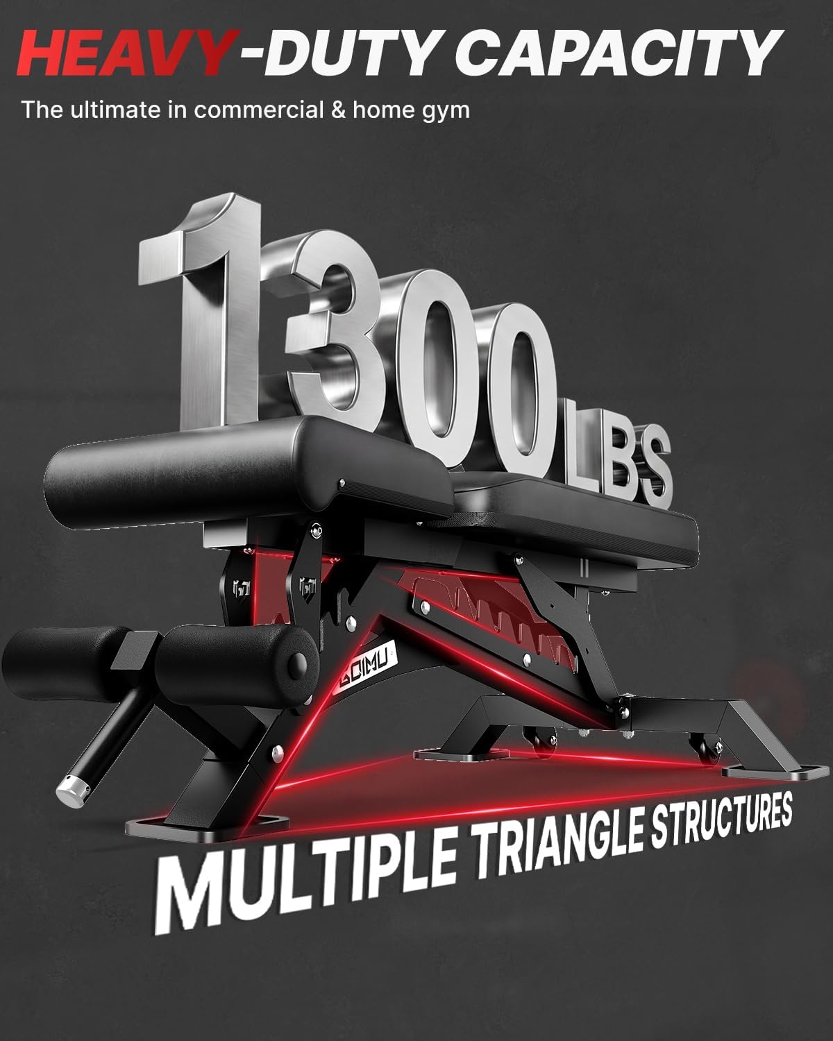 WB01 Adjustable Weight Bench, 1300LB Heavy Duty Workout Bench for Home Gym, Multi-Angle Gym Bench with Thickened Steel Frame, Incline Decline Flat Bench for Full Body Training & Bench Press
