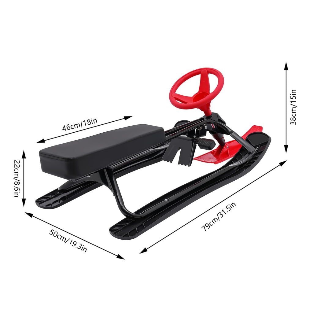 Snow Racer Sled, Steerable Ski Slider with Twin Serrated Brakes, 220lbs Load Capacity Winter Sport Sled for Adults Children