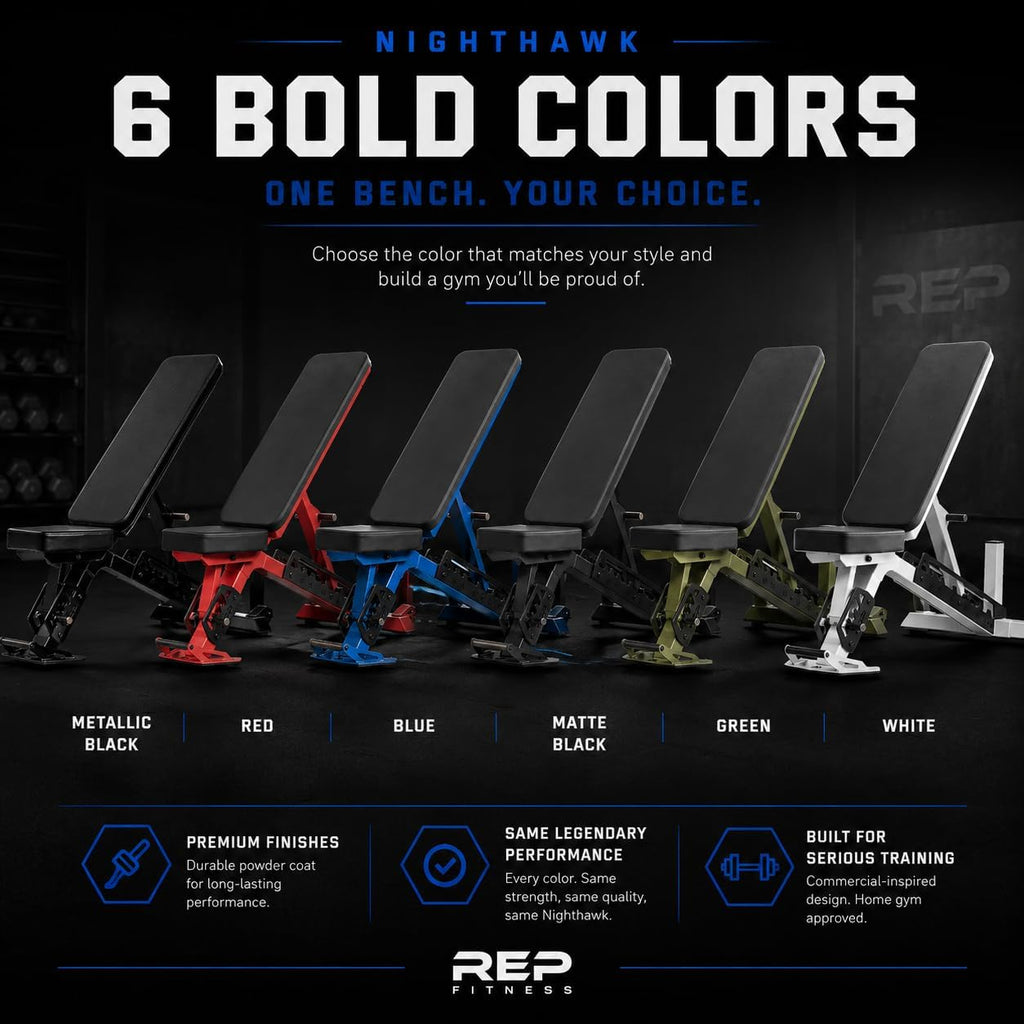 Rep Nighthawk Adjustable Weight Bench | Home Gym Incline Decline Flat Workout Bench | Heavy Duty Fitness and Strength Training Equipment | Foldable Space Saving Design