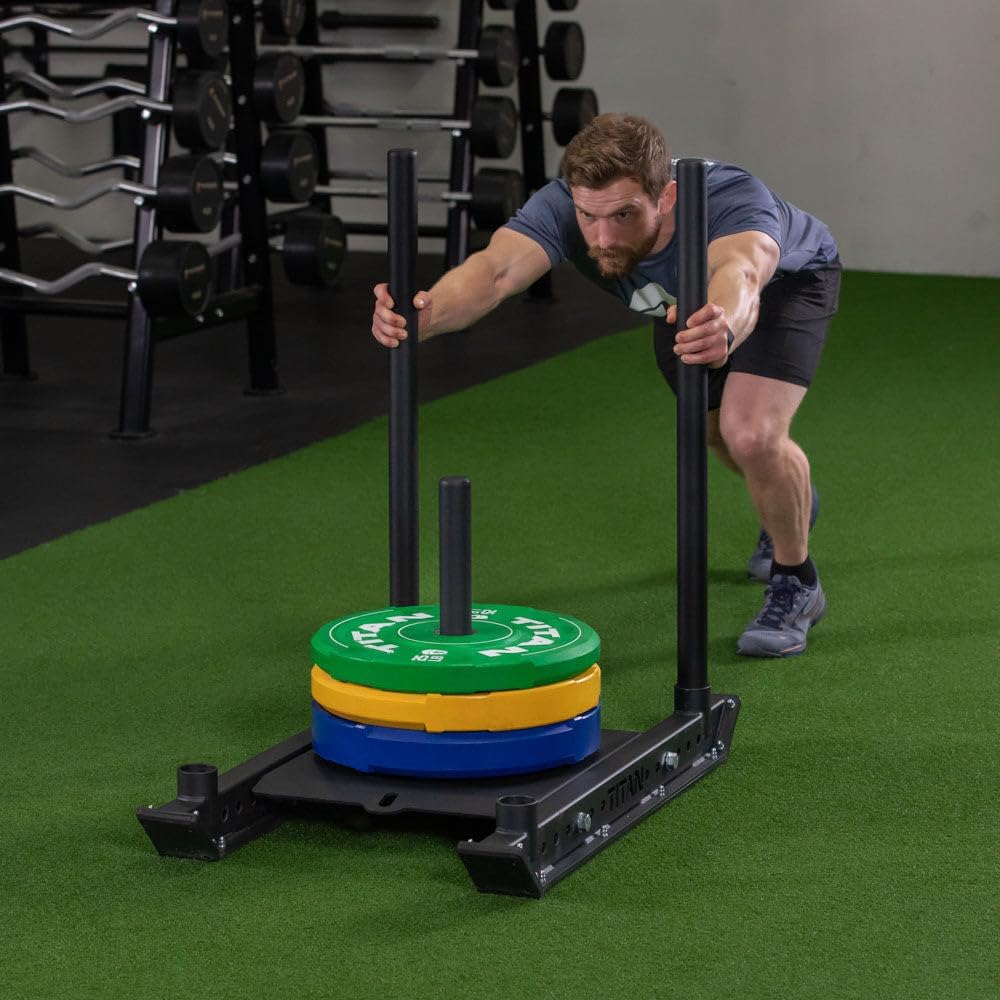 Titan Fitness Pro Sled Core Unit, 4-Post Push, Pull, or Drag Sled for Speed Training and Agility, Rated 750 LB Capacity, Use on Grass, Turf, Concrete or Asphalt, Fits Olympic Weight Plates