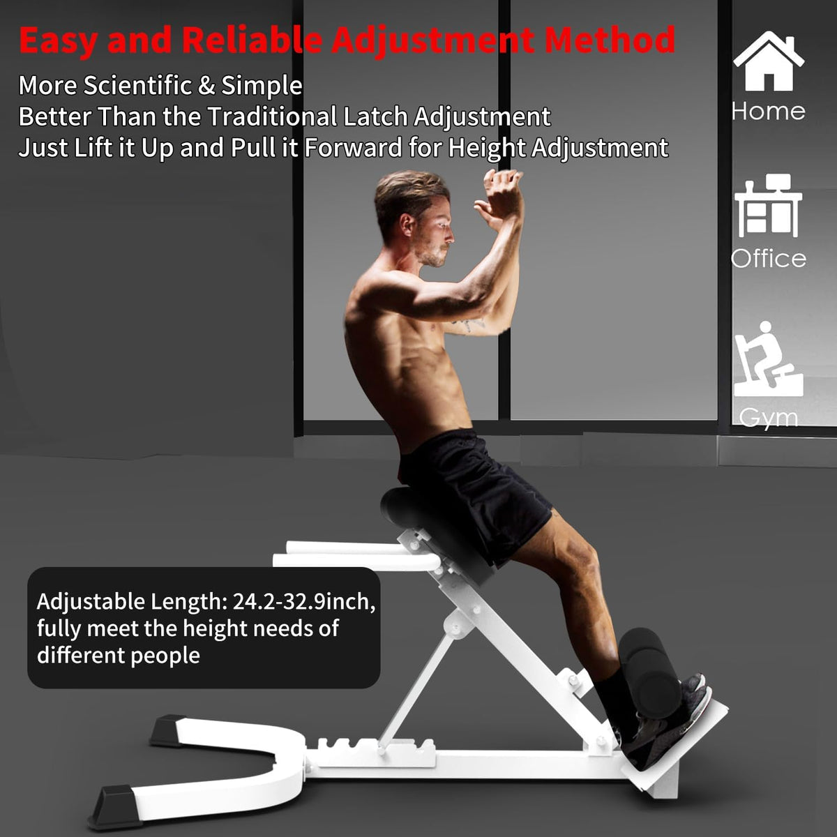 Garvee Adjustable Home Roman Chair, Multi-Angle Back Extension Bench, Abdominal Core Training Board with Foldable Anti-Slip Base
