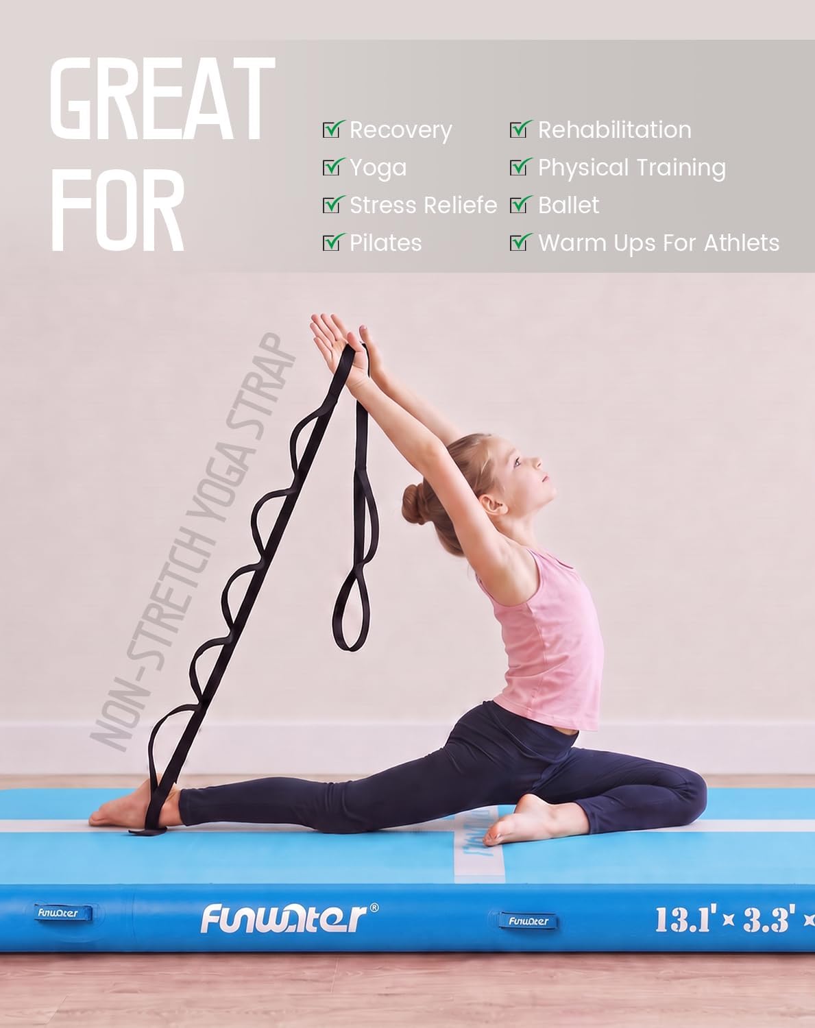 FunWater 13ft Inflatable Gymnastics Tumble Track Tumbling Mat 8in Thick Air Floor Tumble Track with Electric Pump for Cheer Leading/Gymnastics/Beach/Gym/Home
