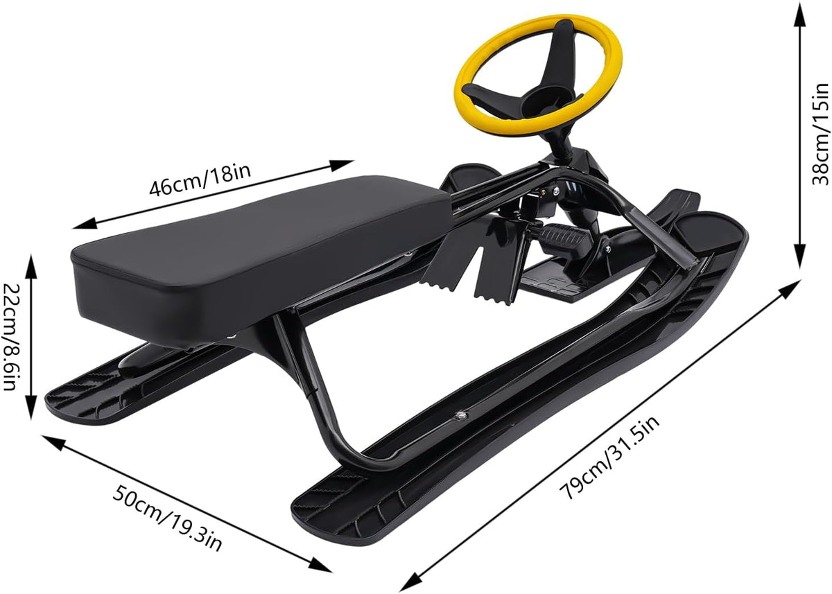 Snow Racer Sled, Steerable Ski Slider with Twin Serrated Brakes, 220lbs Load Capacity Winter Sport Sled for Adults Children